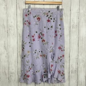 Two Star Dog Purple 100% Linen Floral Midi Skirt Medium Made in USA Cottagecore